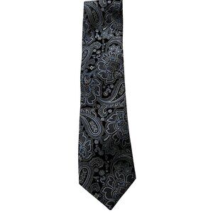Cremieux Collection Handmade Paisley Black, Blue & Silver Necktie
